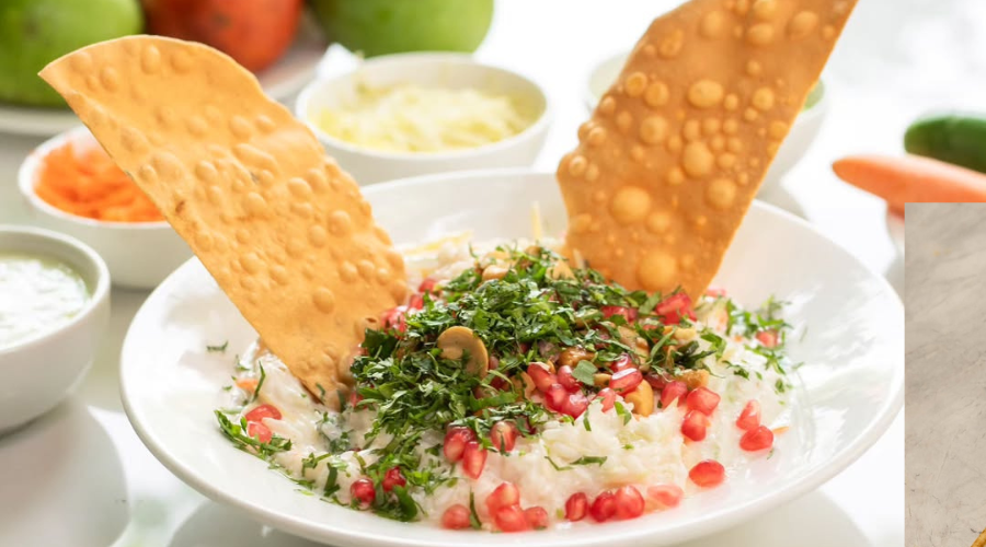Curd rice with papad at Triveni Terrace Café