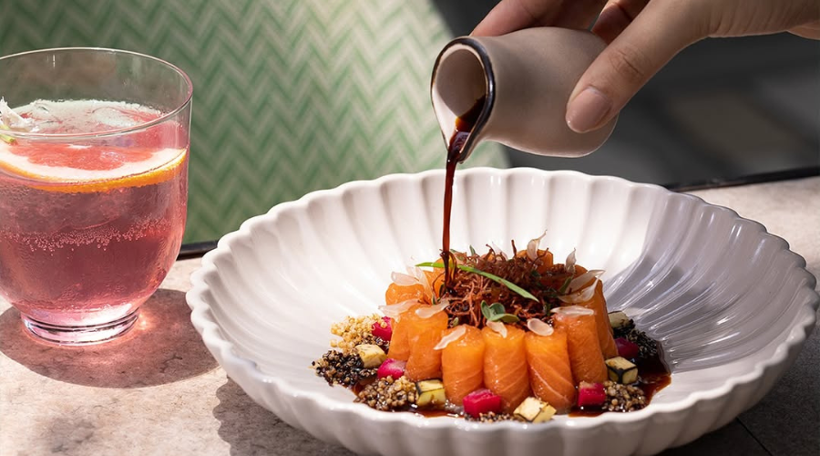 Cured salmon, kissed with Peruvian ponzu at Swan Delhi