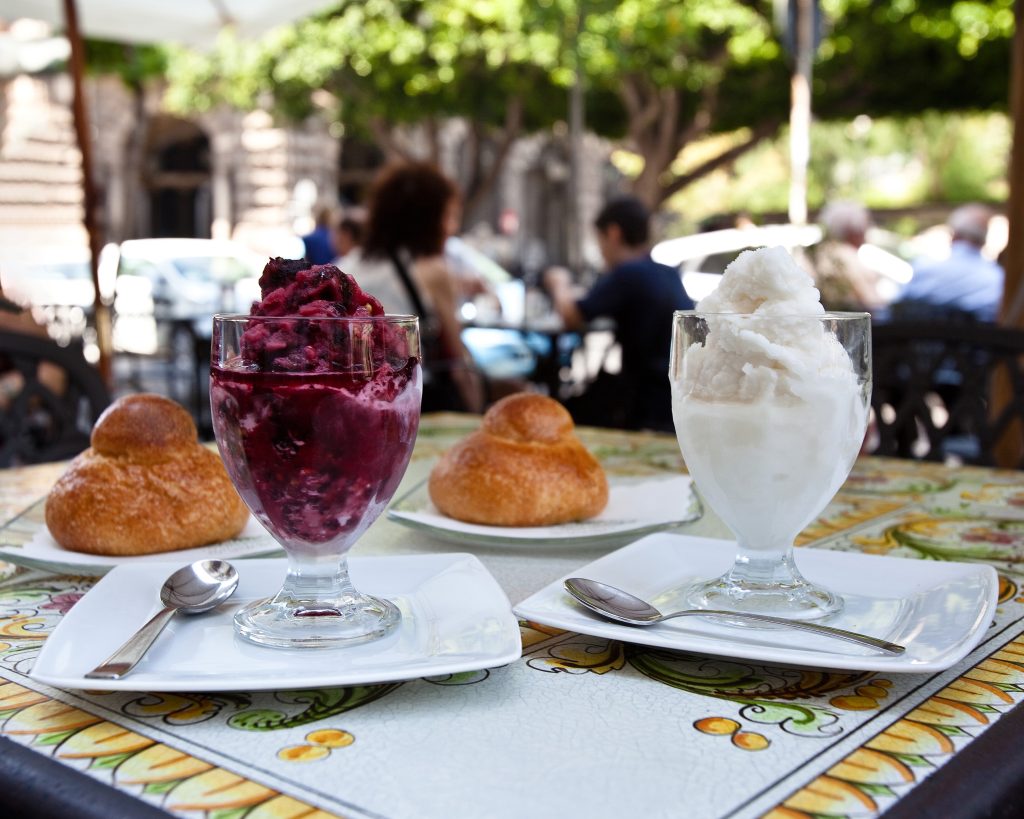 Granita with brioche is a classic Sicilian breakfast