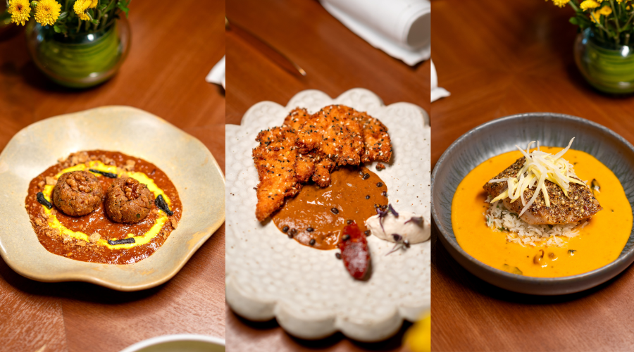 Palm's Crisp Chicken; Kandahar Kofta; Seared 'La Roselle' Sea Bass. 