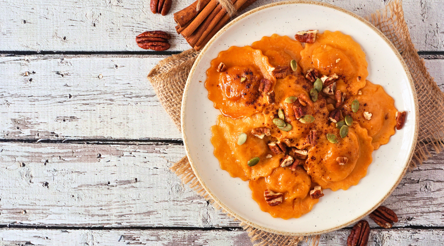 Silky pumpkin ravioli at Diva